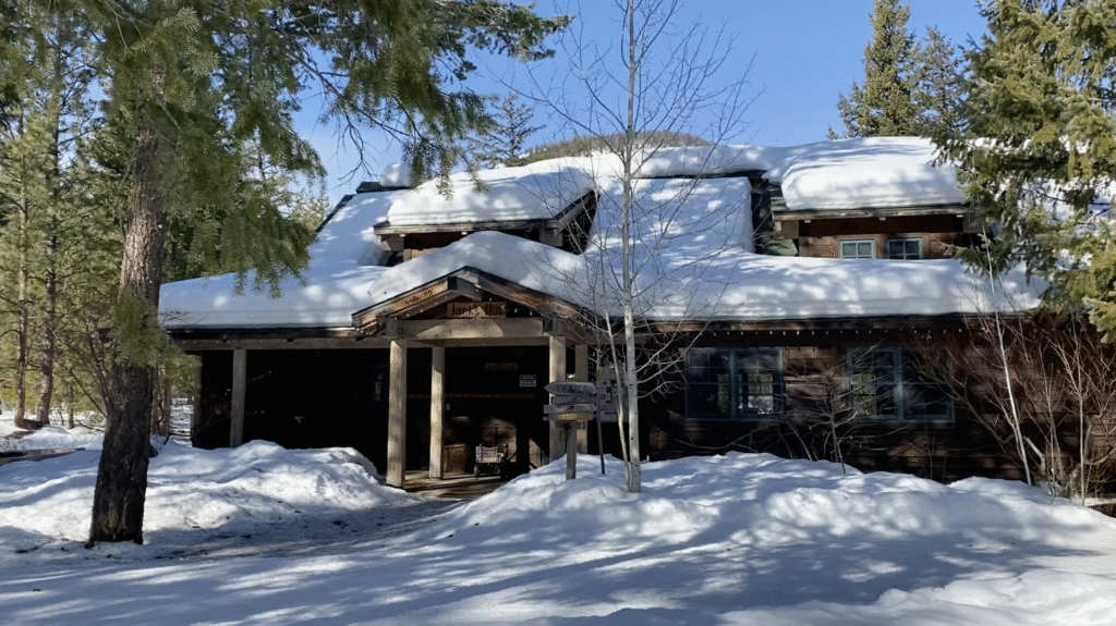 Jack’s Hut in Mazama, WA, covered in snow along the ski trail